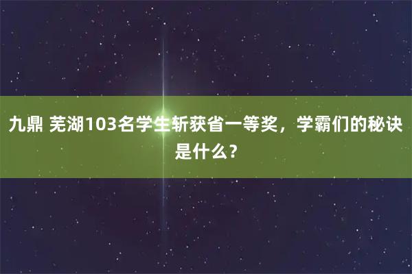 九鼎 芜湖103名学生斩获省一等奖，学霸们的秘诀是什么？